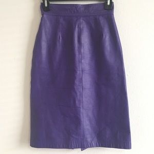Vintage Purple High Waist Leather Pencil Skirt
